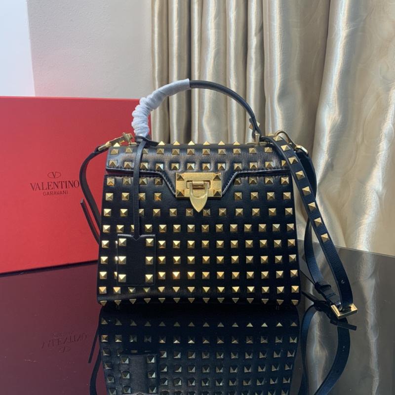 Valentino Shoulder Tote Bags VA2071 black full nail gold buckle